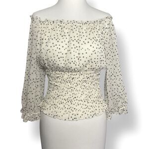 Anthropologie Babydoll Top Blouse Polka Dot Women S Cream White Open Shoulder